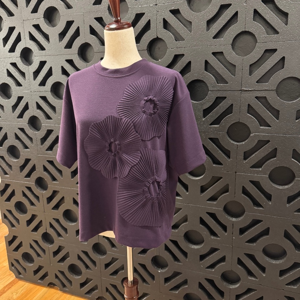 Sandro Ferrone 3D Floral Blouse Textured Statement Top Romantic Dressy